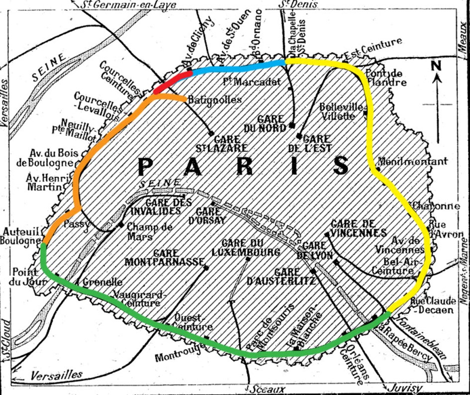 Carte des sections de la Petite Ceinture